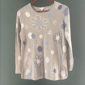 J. Jill Gray Floral and Polka Dot Long Sleeve Top